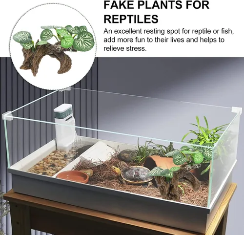Miniatura 7 de Ipetboom Plantas de acuario, decoraciones de pecera, rama de esquina de reptil, rama de árbol trepador de resina con hojas, decoración de tanque