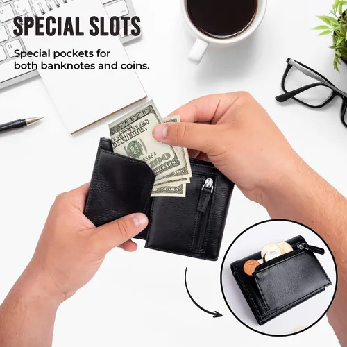 Miniatura 6 de Cartera para tarjetas de crédito, bolsillo frontal con bloqueo RFID, tarjetero con ranura para tarjetas emergentes, ventana de identificación