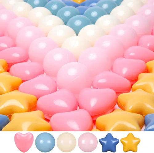 Miniatura 14 de Bolas de hoyo de TRENDPLAY en forma de estrella y corazón para niños pequeños - 50, 100, 200, 500 piezas de bolas de plástico para diversión y juego
