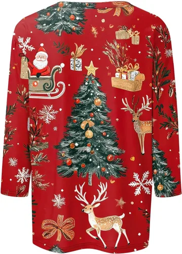 Miniatura 71 de Camisetas de manga 3/4 para mujer, cuello redondo, holgadas, casuales, con estampado floral, camisetas de moda para el trabajo de negocios