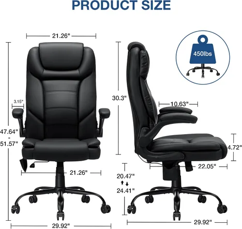 Miniatura 3 de Silla de oficina ejecutiva de 450 libras con soporte lumbar inflable, silla de oficina resistente para personas pesadas, silla ergonómica grande