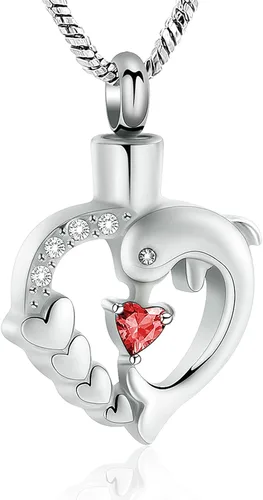 Miniatura 8 de Yinplsmemory Collar de urna de corazón de delfín para cenizas para mujer, colgante de urna de corazón de cristal, collar de recuerdo de cenizas