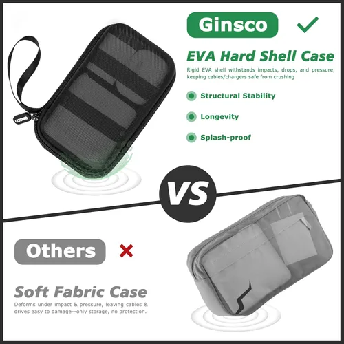 Miniatura 2 de Ginsco Estuche de protección de carcasa dura, bolsa organizadora de accesorios electrónicos para MacBook Air/pro, adaptadores, cargadores, cables