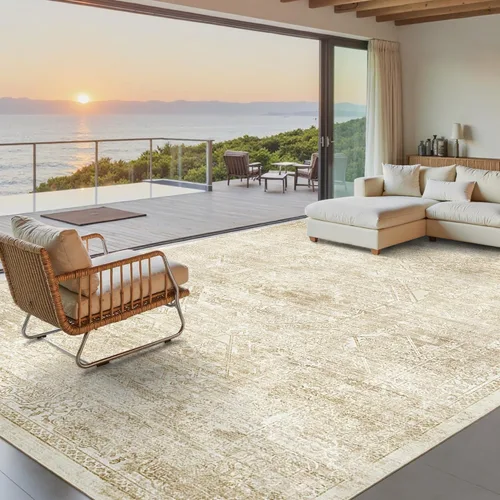 Miniatura 130 de Alfombra de pasillo Soalmost 2'6" x 10' lavable, alfombra antideslizante para cocina, baño, lavandería, alfombras vintage ultra delgadas para Beige