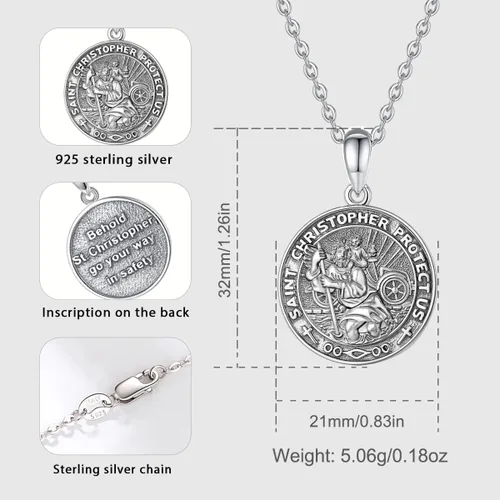 Miniatura 185 de Vito Collar de plata de ley 925 para mujeres y hombres, San Benito, crucifijo, Caravaca, San Cristóbal, San Judas, medalla patronal, amuleto