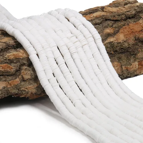 Miniatura 2 de 3600 cuentas de arcilla blanca para hacer pulseras, 10 hebras planas redondas de arcilla polimérica cuentas de 0.236 in espaciador Heishi para hacer