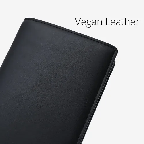 Miniatura 5 de Alldaily Cartera de cuero ultra delgada para mujer, tarjetero de crédito con bloqueo RFID, doble largo para mujer, Negro
