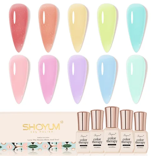 Miniatura 13 de SHOYUM Jelly Nude Juego de Esmaltes de Uñas de Gel, 10 Piezas Kit de Esmalte en Gel Transparente Blanco Lechoso Rosa UV LED Colores Barniz Arte
