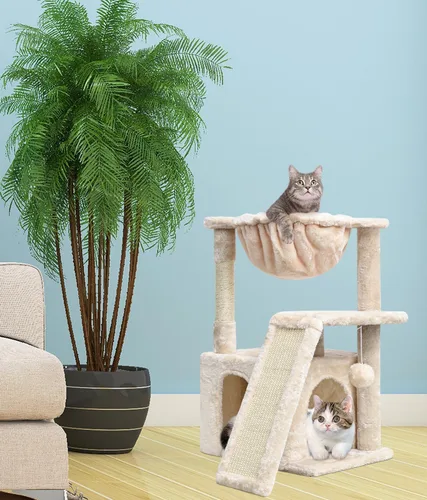 Miniatura 7 de SYANDLVY Árbol para gatos de interior para gatos adultos grandes, torre de actividades moderna con postes rascadores y tablero, condominio