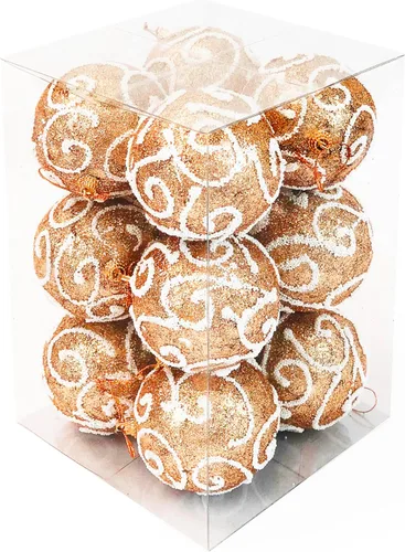Allgala Paquete de 12 bolas de adorno para árbol de Navidad de 3 pulgadas, bolas de espuma decoradas con purpurina, bolas de Navidad grandes, oro