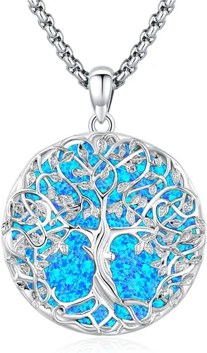 Miniatura 14 de Eusense Collar de ópalo para mujeres y hombres, joyería de ópalo azul y blanco de plata de ley 925 con dije de ópalo auténtico, regalo