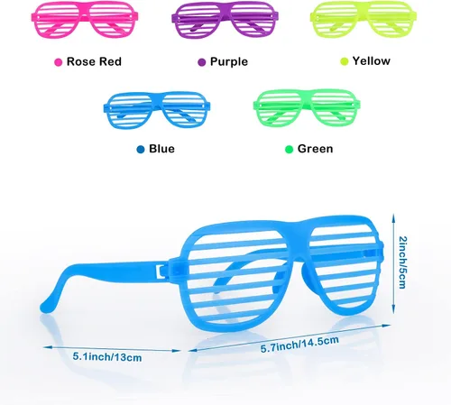 Miniatura 2 de Hooqict Paquete de 15 lentes de persiana de los años 80 y 90, regalos de fiesta de neón para niños y adultos, suministros de cumpleaños, accesorios