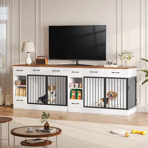 Miniatura 9 de Jaula para perros con comedero oculto y 3 cajones de almacenamiento - Jaula de madera para perros de 47.2" para interiores con estante ajustable
