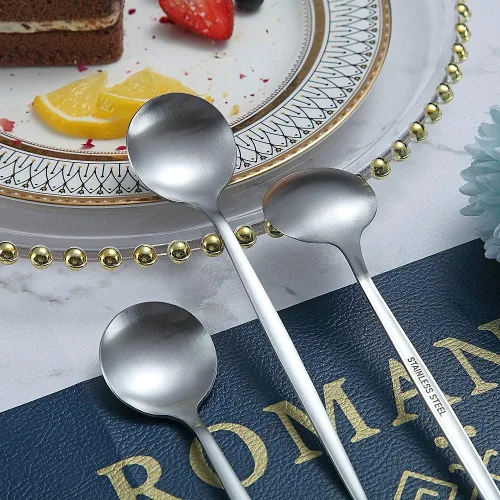 Miniatura 5 de Matt Silver - 6 cucharaditas de té de acero inoxidable para el hogar, cocina o restaurante, aptas para lavavajillas