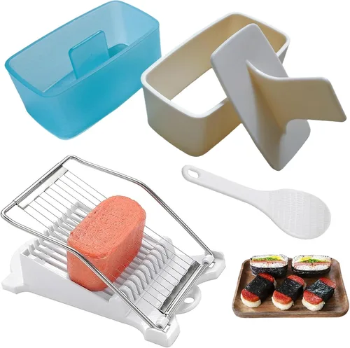 Miniatura 9 de Molde de spam para musubi, 4 piezas, kit para hacer musubi, cortador de spam, prensa de musubi, sushi, arroz, onigiri, cortador de huevos para 4