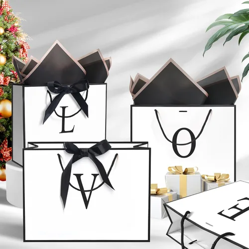 Miniatura 7 de QLSKO - Bolsa de regalo con monograma personalizada, bolsa de papel con inicial personalizada con tarjeta, sobre a juego, cinta con lazo y papel