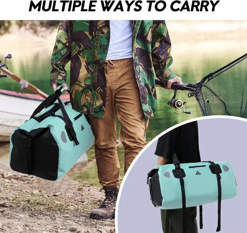 Miniatura 7 de Haimont Bolsa de lona impermeable con correas de fijación rápida para motociclismo, rafting, canotaje, SUP, kayak, viajes, 50L/70L Verde océano