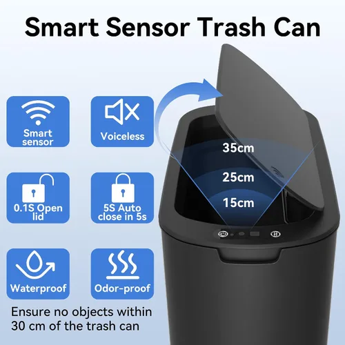Miniatura 6 de FRESHLIX Basurero automático de baño de 5 galones con tapa, sensor de movimiento, sin contacto, cubo de basura eléctrico inteligente, delgado