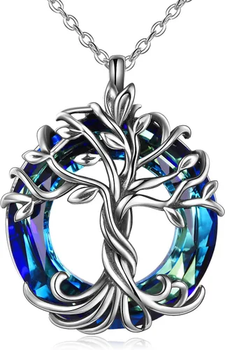 TOUPOP Collar con colgante de árbol de la vida familiar de plata de ley para el día de la madre, con círculo de cristal, regalos para mujeres,