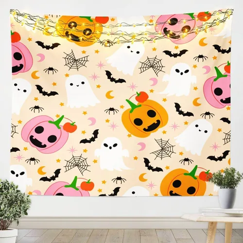 Miniatura 20 de Feelyou Halloween Wall Art for Bedroom Living Room Cartoon Ghost Tapestry Decoration for Kids Boys Girls Red Tapestry Wall Hanging Ghost Festival