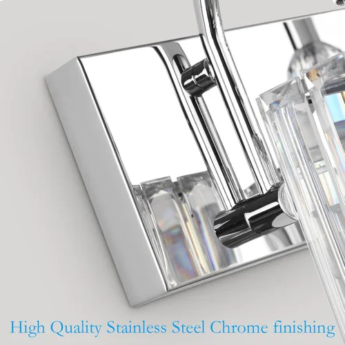Miniatura 7 de Ralbay Lámpara de tocador de baño de cristal cromado, 3 luces, lámparas de pared modernas de 24 pulgadas Cuadrado-Cromo