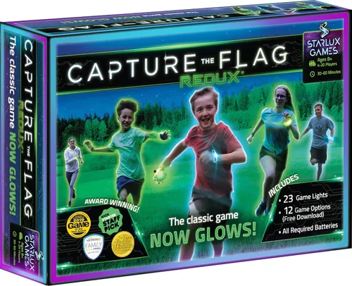 Juego captura la bandera Redux, un juego nocturno al aire libre para grupos de jóvenes, cumpleaños y equipos, prepárese para una aventura que brilla