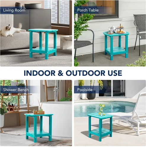 Miniatura 7 de Mesa auxiliar nalone Adirondack 16.5" Mesa lateral de exterior de plástico HDPE Doble mesa auxiliar Adirondack Mesa pequeña para patio (Aruba)