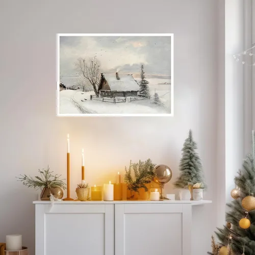 Miniatura 3 de Huabsad Lienzo vintage de Navidad con diseño de casa de campo, arte de pared, estilo retro, nieve, invierno, pueblo, paisaje, famoso, pintura al