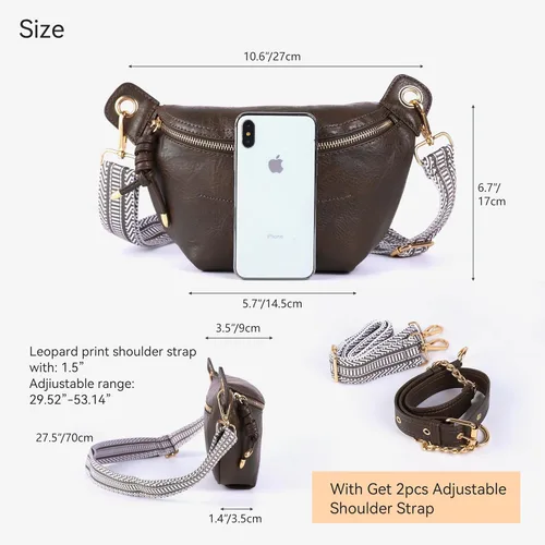 Miniatura 6 de Riñoneras para mujer, bolsos cruzados de moda, bolsos de pecho, bolso de cinturón con 2 correas ajustables, Marrón oscuro, Classic
