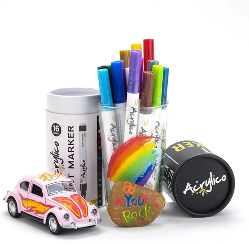 Miniatura 9 de Bolígrafos de pintura para pintura roca, piedra, cerámica, vidrio, madera, lienzo, juego de 16 marcadores de pintura acrílica de punta extrafina