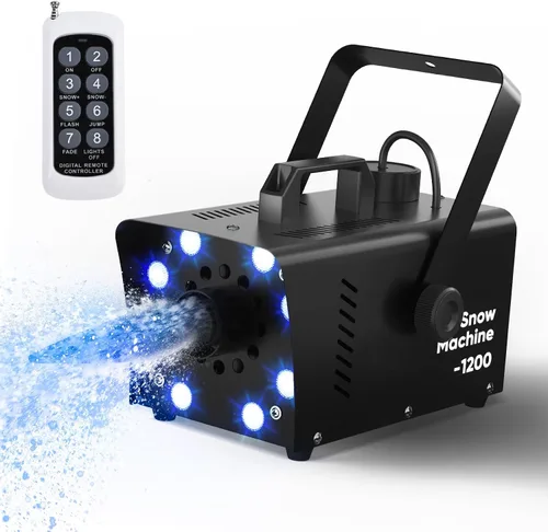 Miniatura 10 de UPGREY Máquina de nieve de 1500W para interiores y exteriores, máquina de nieve falsa para fiestas con control remoto y asa