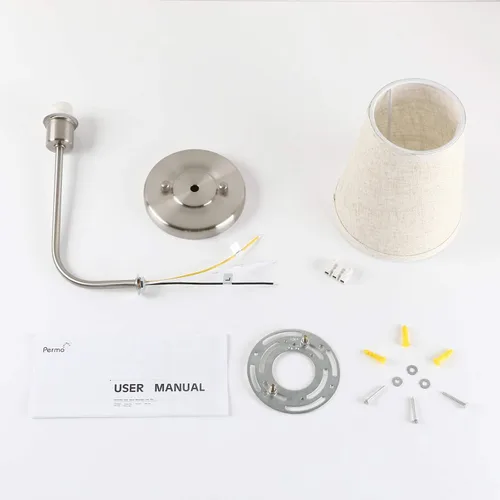 Miniatura 6 de Permo Lámpara de pared industrial rústica clásica con embudo acampanado de tela de lino, para mesita de noche, para dormitorio, lectura de noche