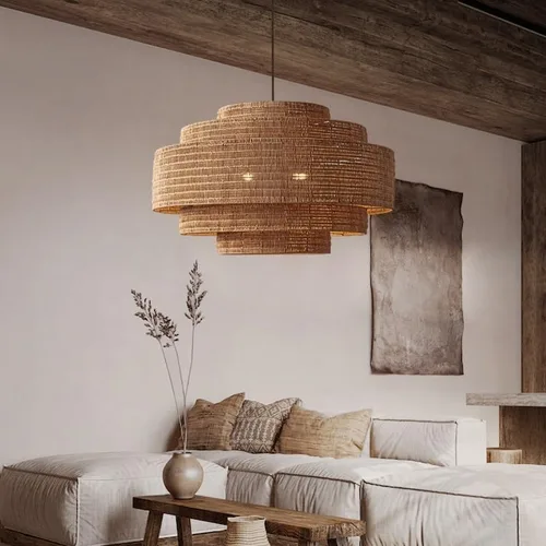 Miniatura 5 de Wabi-sabi - Lámpara colgante de ratán estilo comedor, tejida a mano, retro, B&B, lámpara colgante de techo, isla de hotel, cocina, restaurante, sala