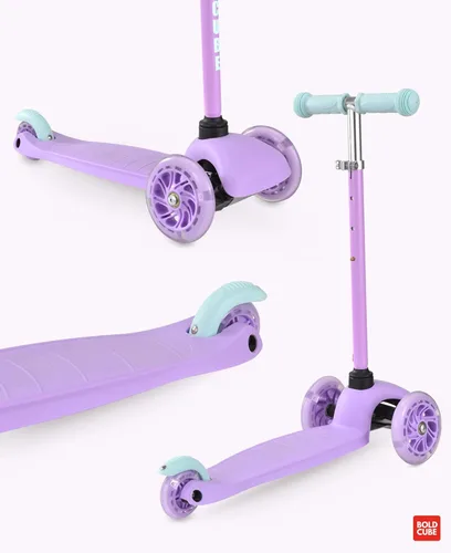 Miniatura 7 de BOLDCUBE Teeny Patinete de 3 ruedas color menta para niños y niñas de 3 a 6 años Ruedas intermitentes Altura ajustable de 53 a 70 cm Mi Lila
