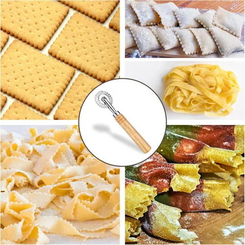 Miniatura 7 de WLLHYF Rueda cortadora de pasta, rueda de corte de ravioles con rodillo, cortador de pizza, bola de masa de encaje, fabricación de fideos