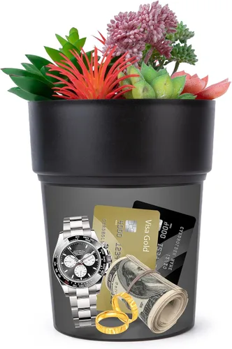 BarGifts Maceta de Flores Negra Caja de Seguridad de Desviación, Caja de Almacenamiento Secreto Oculta Mantén Tus Objetos de Valor Seguros Como