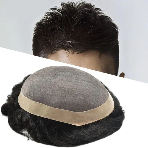 Miniatura 81 de Toupee de cabello humano fino mono revestido de poliéster para hombre, postizo de monofilamento duradero NPU monofilamento tupé para hombres