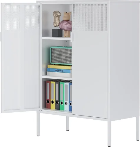 Miniatura 14 de Ustamio Gabinete de Almacenamiento de Metal Ancho Negro con Casillero, Gabinete de Acento de 2 Puertas para Hogar y Oficina, Gabinete de Metal Bajo
