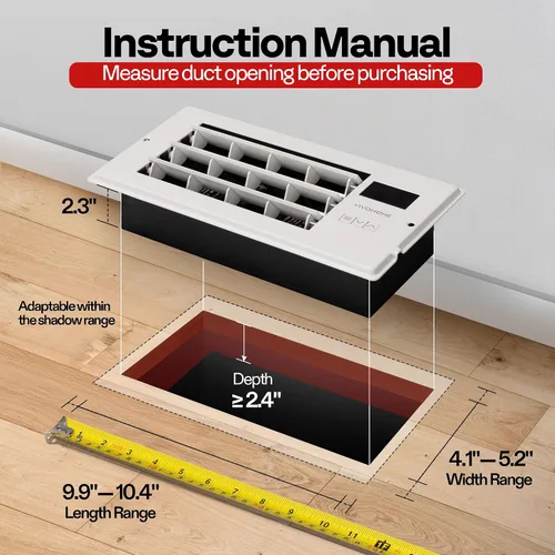 Miniatura 3 de VIVOHOME Ventilador elevador de registro de apertura de 4 x 10 pulgadas con rejilla ajustable de dirección del viento, termostato inteligente