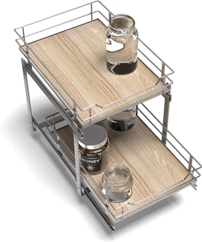 Miniatura 12 de Home Zone Living Organizador de armario de cocina extraíble con 2 niveles de almacenamiento para un fácil acceso, 7.5 pulgadas de ancho x 20 Negro