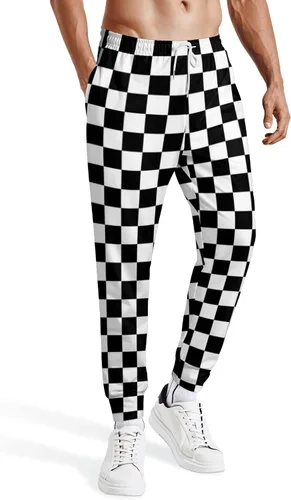 Miniatura 2 de INZVKJLU Black White Checkered Sweatpants for Men Printed Joggers Pant Drawstring Sports Pants