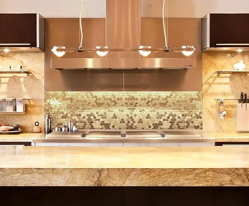 Miniatura 6 de Blujellyfish Azulejos de Backsplash Hexagonales Dorados de Metal Azulejos de Mosaico de Acero Inoxidable Cepillado/Brillante Cocina Baño Backsplash