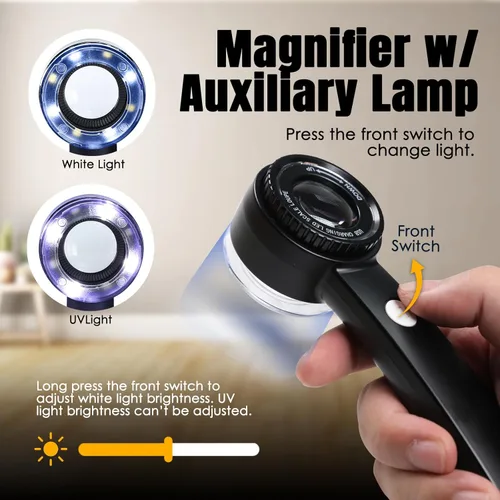Miniatura 2 de Lupa de lupa recargable de mano con luz LED, escala, lente K9 y 3 fuentes de luz fuertes, lupa de longitud focal ajustable, lupa de joyería