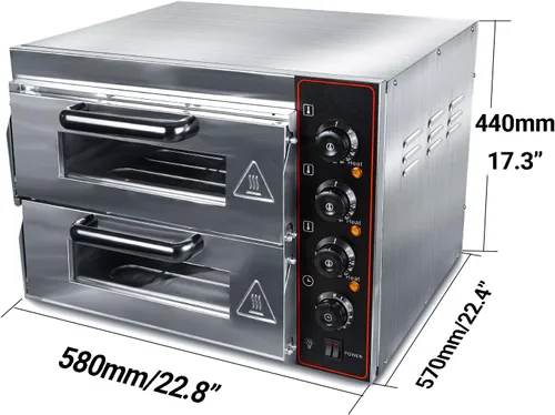 Miniatura 5 de Horno de pizza comercial Horno doble de 1700 W 16 pulgadas de acero inoxidable para pizza y aperitivos, horno multiusos para pizza
