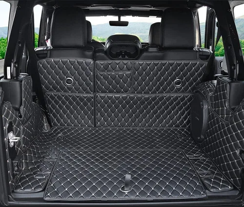 Alfombrilla para maletero, alfombrilla de respaldo+panel de ambos lados para Jeep Wrangler Rubicon 2018-2021-Actual (4dr con subwoofer) XPE Leather
