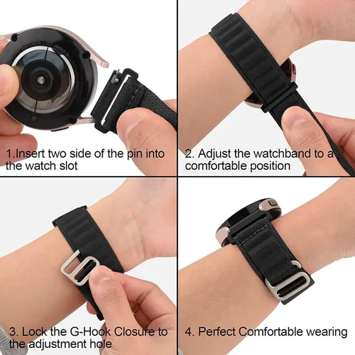 Miniatura 7 de Correa de nylon compatible con Samsung Galaxy Watch 7/FE/6/5 Pro 4 3/Watch 4 6 Classic/Active/Gear S2 S3 Frontier, correa de bucle deportivo de 20
