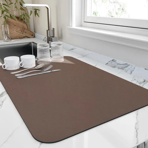 Miniatura 8 de HotLive Tapete de secado de platos para encimera de cocina, tapetes de drenaje resistentes al calor con respaldo de goma antideslizante, tapete