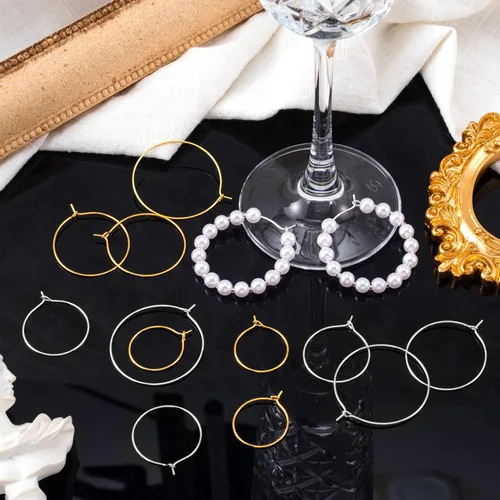 Miniatura 4 de OIIKI 280 aros de cuentas para aretes, 4 tamaños chapados en oro/plata, aros abiertos, anillos de metal para aretes, accesorios decorativos