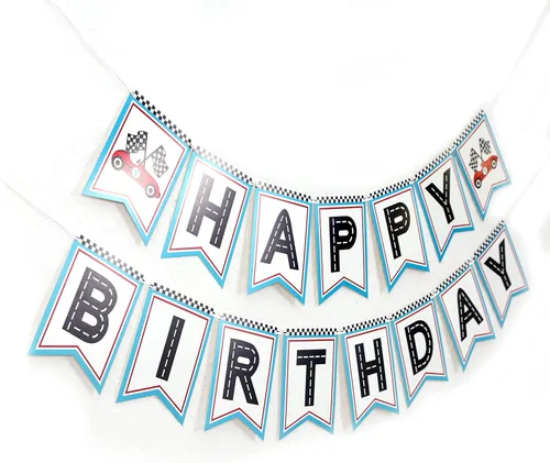 Miniatura 7 de Retro Happy Birthday - Decoración de fiesta temática de carreras, pancarta de cumpleaños para fanáticos de las carreras
