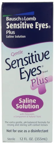 Sensitive Eyes Solución salina de Bausch & Lomb, para lentes de contacto suave y permeables a los gases, solución salina con potasio, 12 fl oz (12.0